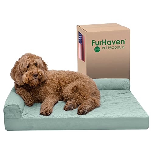 Furhaven Large Orthopedic Dog Bed Pinsonic Quilted Paw L Shaped Chaise w/Removable Washable Cover - Iceberg Green, Large von Furhaven