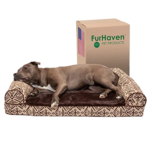 Furhaven Large Orthopedic Dog Bed Plush & Southwest Kilim Decor Sofa-Style w/Removable Washable Cover - Desert Brown, Large von Furhaven