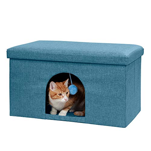 Furhaven Large Pet House Collapsible Ottoman-Footstool Condo Pet Bed - Ocean Blue, Large von Furhaven