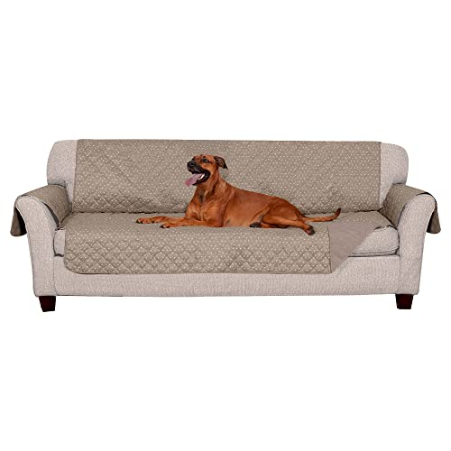 Furhaven Large Sofa Slipcover Water-Resistant Reversible Polka Paw Print Furniture Protector Cover - Biscuit Brown, Large Sofa von Furhaven