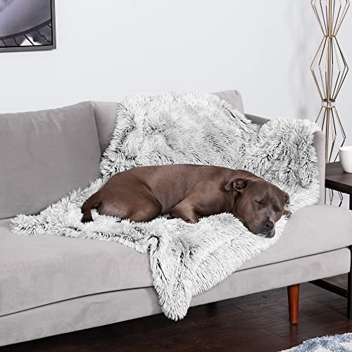 Furhaven Large Waterproof Calming Plush Long Faux Fur & Velvet Dog Blanket, Washable - Mist Gray, Large von Furhaven