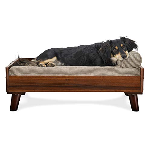 Furhaven Medium Mid-Century Modern Style Elevated Dog Bed Frame - Walnut, Medium von Furhaven