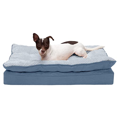 Furhaven Medium Orthopedic Dog Bed Minky Plush & Suede Pillow Top Mattress w/Removable Washable Cover - Stonewash Blue, Medium von Furhaven