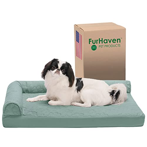 Furhaven Medium Orthopedic Dog Bed Pinsonic Quilted Paw L Shaped Chaise w/Removable Washable Cover - Iceberg Green, Medium von Furhaven