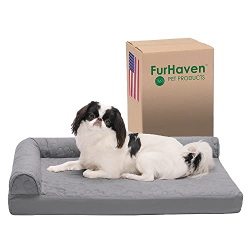 Furhaven Medium Orthopedic Dog Bed Pinsonic Quilted Paw L Shaped Chaise w/Removable Washable Cover - Titanium, Medium von Furhaven