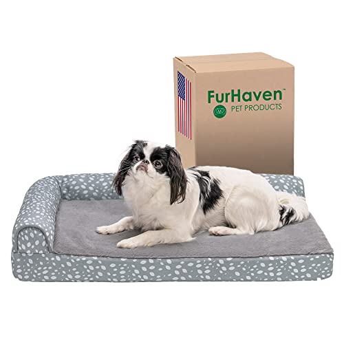 Furhaven Medium Orthopedic Dog Bed Plush & Almond Print L Shaped Chaise w/Removable Washable Cover - Gray Almonds, Medium von Furhaven