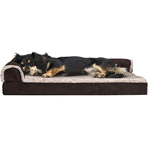 Furhaven Medium Orthopedic Dog Bed Two-Tone Faux Fur & Suede L Shaped Chaise w/Removable Washable Cover - Espresso, Medium von Furhaven