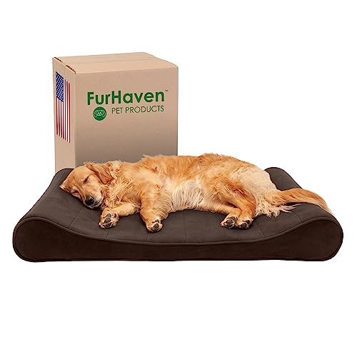 Furhaven Hundebett aus Memory-Schaum für große Hunde mit abnehmbarem, waschbarem Bezug, für Hunde bis zu 34 kg – Mikrosamt-Luxe-Liege, Konturmatratze – Espresso, Jumbo/XL von Furhaven