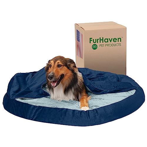 Furhaven Hundebett für große Hunde, aus Memory-Schaum, rund, mit abnehmbarem, waschbarem Bezug, für Hunde bis zu 36 kg, Mikrosamt, 111,8 cm, Marineblau von Furhaven