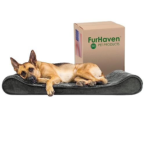 Furhaven Orthopädisches Hundebett für große Hunde mit abnehmbarem waschbarem Bezug, für Hunde bis zu 34 kg – Minky Plüsch & Samt Luxe Liege Konturmatratze – Grau, Jumbo/XL von Furhaven