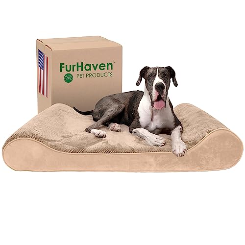 Furhaven Orthopädisches Hundebett für extra große Hunde mit abnehmbarem waschbarem Bezug, für Hunde bis zu 81,6 kg – Minky Plüsch & Samt Luxe Liege Konturmatratze – Camel, Giant/XXXL von Furhaven