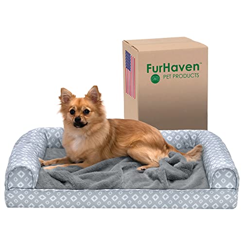 Furhaven Medium Orthopedic Dog Bed Plush & Diamond Print Nest Top Sofa-Style w/Removable Washable Cover - Gray, Medium von Furhaven