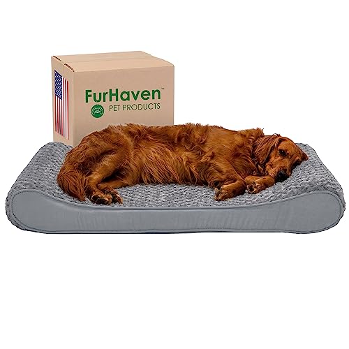 Furhaven Orthopädisches Hundebett für große Hunde mit abnehmbarem, waschbarem Bezug, für Hunde bis zu 34 kg, ultraweiches Kunstfell und Wildleder, luxuriöse Liegematratze, Grau, Jumbo/XL von Furhaven