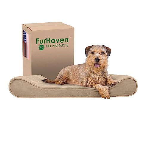 Furhaven Orthopädisches Hundebett für große/mittelgroße Hunde mit abnehmbarem, waschbarem Bezug, für Hunde bis zu 17,2 kg, Mikrosamt-Luxe-Liege, Konturmatratze, Ton, Größe L von Furhaven