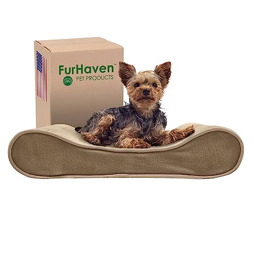 Furhaven Orthopädisches Hundebett für kleine Hunde mit abnehmbarem, waschbarem Bezug, für Hunde bis zu 5,4 kg – Mikrosamt-Luxe-Liege, Konturmatratze – Ton, Größe S von Furhaven