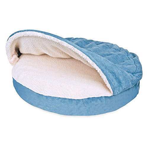 Furhaven Orthopädisches Hundebett für mittelgroße und kleine Hunde, 66 cm, mit abnehmbarem, waschbarem Bezug, für Hunde bis zu 13,6 kg – Sherpa & Wildleder Snuggery – Blau, 66 cm von Furhaven