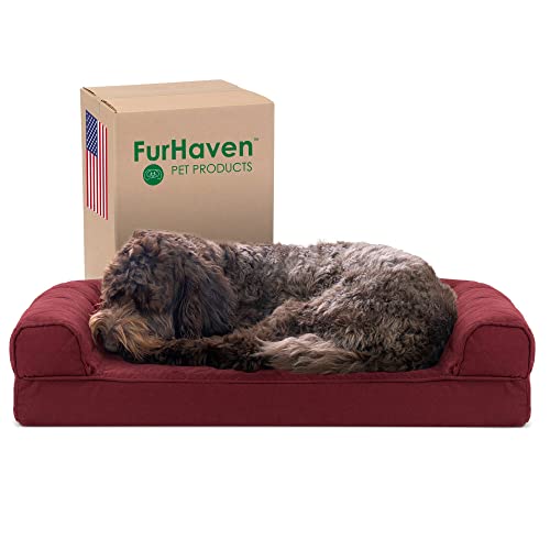 Furhaven Pet Bed for Dogs and Cats - Quilted Sofa-Style Cooling Gel Foam Dog Bed, Removable Machine Washable Cover - Wine Red, Medium von Furhaven