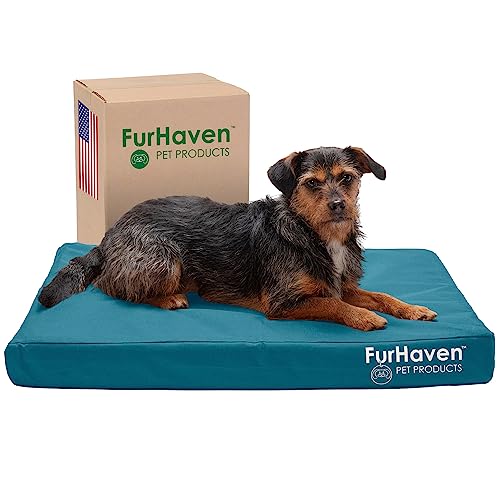 FurHaven Wasserabweisendes kühlendes Gel-Hundebett für mittelgroße und kleine Hunde mit abnehmbarem, waschbarem Bezug, für Hunde bis zu 15,9 kg, für drinnen und draußen, Logo-Druck, von Furhaven