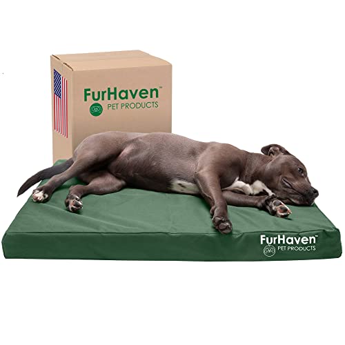 Furhaven Large Memory Foam Dog Bed Water-Resistant Indoor/Outdoor Logo Print Oxford Polycanvas Mattress w/Removable Washable Cover - Forest, Large von Furhaven