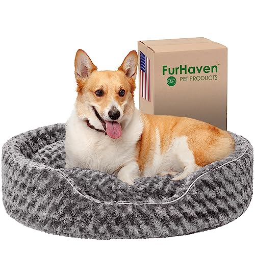 FurHaven Ultra Plüsch-Haustierbett, oval, Größe XL, Grau von Furhaven