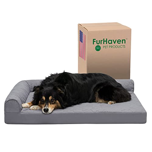 Furhaven Pinsonic Gestepptes Hundebett für große und mittelgroße Hunde mit abnehmbaren Nackenrollen und waschbarem Bezug, für Hunde bis zu 25 kg – Pinsonic Gesteppte Pfote L-förmige Chaise – Titan, von Furhaven