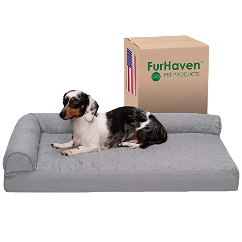 Furhaven Pinsonic Gestepptes Hundebett für mittelgroße und kleine Hunde mit abnehmbaren Nackenrollen und waschbarem Bezug, für Hunde bis zu 15,9 kg – Pinsonic Gesteppte Pfote L-förmige Chaiselongue – von Furhaven