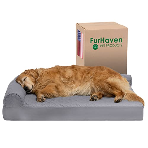 Furhaven Pinsonic Hundebett, kühlendes Gel-Schaumstoff, gesteppt, L-förmig, mit abnehmbarem, waschbarem Bezug, Titan, Jumbo, Größe XL von Furhaven