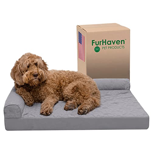 Furhaven Large Orthopedic Dog Bed Pinsonic Quilted Paw L Shaped Chaise w/Removable Washable Cover - Titanium, Large von Furhaven