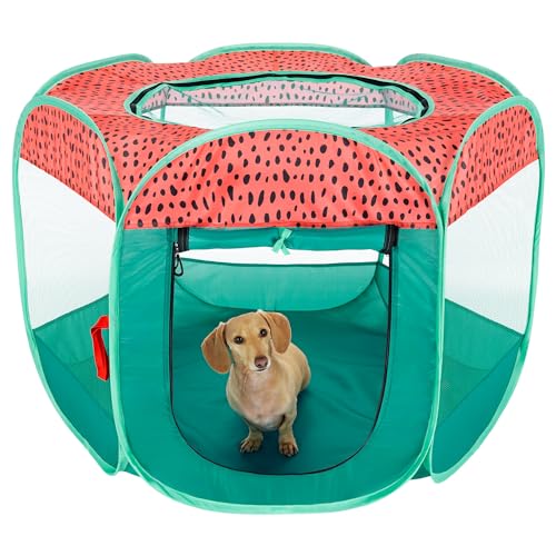 Furhaven Tragbare Hundebox Katzenzelt, Haustierspielplatz/Zwinger faltbar Indoor Outdoor Welpenkiste mit Reißverschluss - Grün und Rosa, Medium von Furhaven