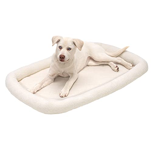 FurHaven Hundebett für große und mittelgroße Hunde, 100% waschbar, Größe für Käfige, Sherpa-Fleece-Nackenrolle, Größe L, 91,4 x 58,4 x 6,9 cm, cremefarben von Furhaven