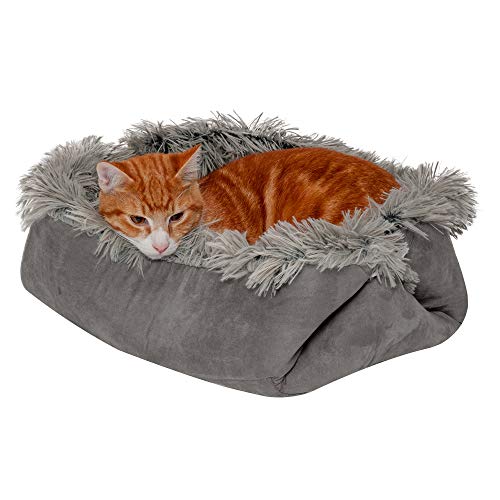 Furhaven Small Cat Bed Self-Warming Long Faux Fur & Suede Convertible Cuddler, Washable - Gray, Small von Furhaven