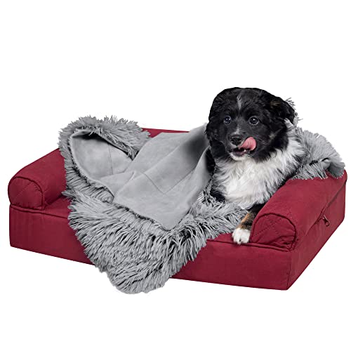 Furhaven Small Waterproof Calming Plush Long Faux Fur & Velvet Dog Blanket, Washable - Gray, Small von Furhaven