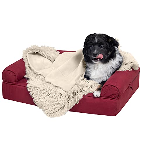 Furhaven Small Waterproof Calming Plush Long Faux Fur & Velvet Dog Blanket, Washable - Taupe, Small von Furhaven