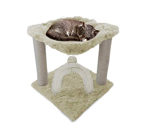 Furhaven Tiger Tough Small Cat Tree Plush Hammock Playground w/Toys & Self-Grooming Brush - Cream, One Size von Furhaven