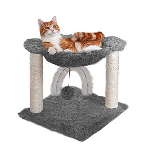 Furhaven Tiger Tough Small Cat Tree Plush Hammock Playground w/Toys & Self-Grooming Brush - Silver, One Size von Furhaven