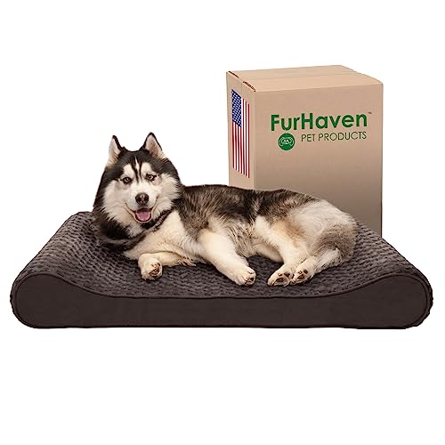 Furhaven Hundebett aus Memory-Schaum für große Hunde mit abnehmbarem, waschbarem Bezug, für Hunde bis zu 34 kg, ultraweiches Kunstfell und Wildleder, Luxus-Liege, Schokoladenbraun, Jumbo/XL von Furhaven