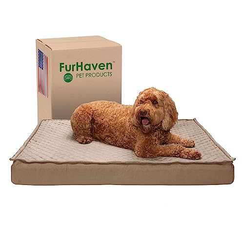 Furhaven Wasserabweisendes Hundebett für drinnen und draußen, wandelbare Steppdecke, kühlendes Gelschaum-Hundebett, Sand, Jumbo, Größe XL von Furhaven