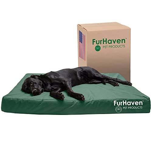 Furhaven Wasserabweisendes orthopädisches Hundebett für große Hunde mit abnehmbarem waschbarem Bezug, für Hunde bis zu 56,7 kg – Indoor/Outdoor Logo-Druck Oxford Polycanvas Matratze – Wald, Jumbo von Furhaven