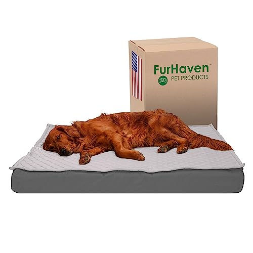 Furhaven XL, orthopädisches Hundebett, wasserabweisend, für drinnen und draußen, mit Steppdecke, wandelbare Matratze mit abnehmbarem, waschbarem Bezug, Grau, Größe XL von Furhaven