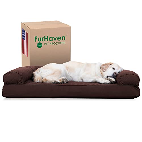 Furhaven XL Hundebett, kühlendes Gel-Schaumstoff, gesteppt, mit abnehmbarem, waschbarem Bezug, Kaffeebraun, Größe XL von Furhaven