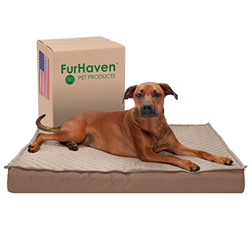 Furhaven XL-Hundebett aus Memory-Schaumstoff, wasserabweisend, für drinnen und draußen, Quilt-Top, wandelbare Matratze mit abnehmbarem, waschbarem Bezug, Sandfarben, Größe XL von Furhaven