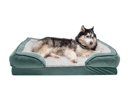 Furhaven XL Memory Foam Dog Bed Perfect Comfort Plush & Velvet Waves Sofa-Style w/Removable Washable Cover - Celadon Green, Jumbo (X-Large) von Furhaven