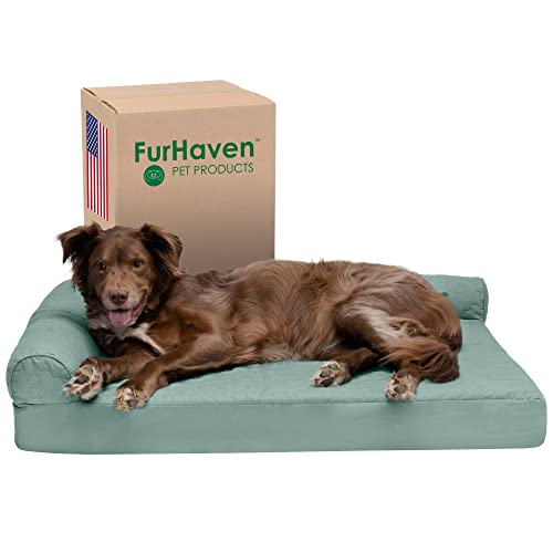 Furhaven XL Memory Foam Dog Bed Pinsonic Quilted Paw L Shaped Chaise w/Removable Washable Cover - Iceberg Green, Jumbo (X-Large) von Furhaven