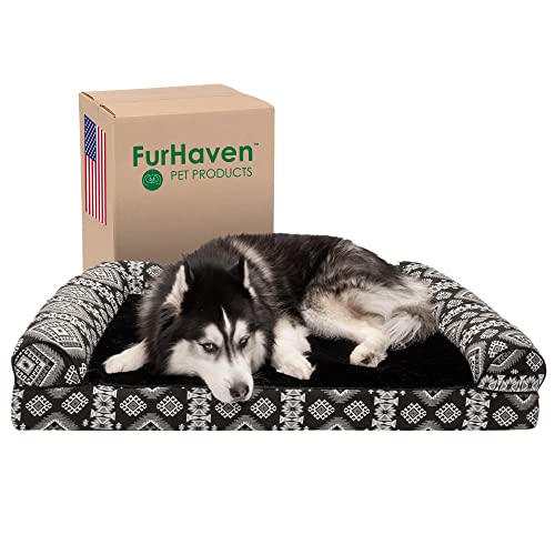 Furhaven XL Memory Foam Dog Bed Plush & Southwest Kilim Decor Sofa-Style w/Removable Washable Cover - Black Medallion, Jumbo (X-Large) von Furhaven