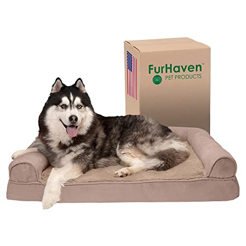 Furhaven XL Memory Foam Dog Bed Plush & Suede Sofa-Style w/Removable Washable Cover - Almondine, Jumbo (X-Large) von Furhaven