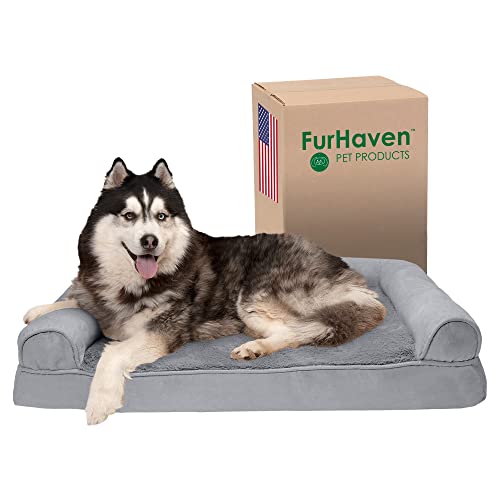 Furhaven XL Memory Foam Dog Bed Plush & Suede Sofa-Style w/Removable Washable Cover - Gray, Jumbo (X-Large) von Furhaven