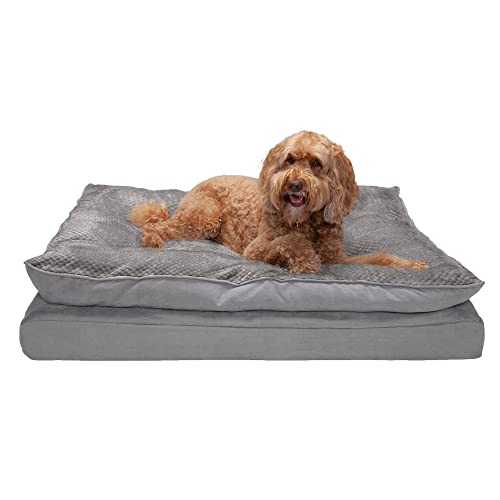 Furhaven XL Orthopedic Dog Bed Minky Plush & Suede Pillow Top Mattress w/Removable Washable Cover - Titanium Gray, Jumbo (X-Large) von Furhaven