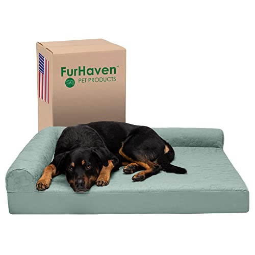 Furhaven XL Orthopedic Dog Bed Pinsonic Quilted Paw L Shaped Chaise w/Removable Washable Cover - Iceberg Green, Jumbo (X-Large) von Furhaven