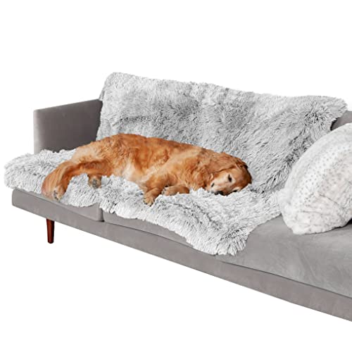 Furhaven XL Waterproof Calming Plush Long Faux Fur & Velvet Dog Blanket, Washable - Mist Gray, Extra Large von Furhaven