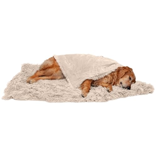 Furhaven XL Waterproof Calming Plush Long Faux Fur & Velvet Dog Blanket, Washable - Taupe, Extra Large von Furhaven